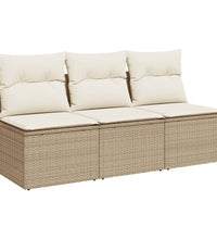 Gartensofa mit Kissen 3-Sitzer Beige Poly Rattan