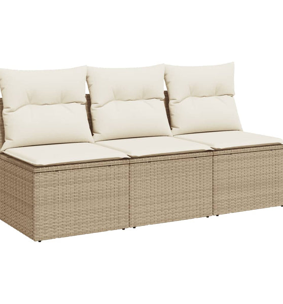 Gartensofa mit Kissen 3-Sitzer Beige Poly Rattan