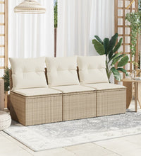 Gartensofa mit Kissen 3-Sitzer Beige Poly Rattan