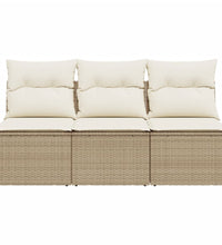 Gartensofa mit Kissen 3-Sitzer Beige Poly Rattan