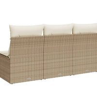 Gartensofa mit Kissen 3-Sitzer Beige Poly Rattan