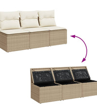 Gartensofa mit Kissen 3-Sitzer Beige Poly Rattan