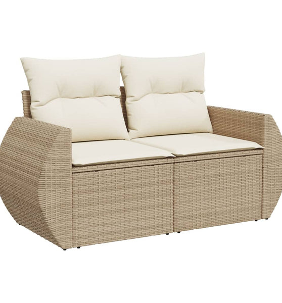 Gartensofa mit Kissen 2-Sitzer Beige Poly Rattan