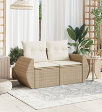 Gartensofa mit Kissen 2-Sitzer Beige Poly Rattan