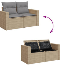 Gartensofa mit Kissen 2-Sitzer Beige Poly Rattan