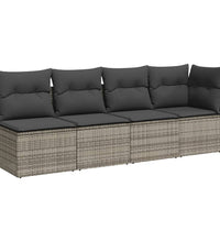 Gartensofa mit Kissen 4-Sitzer Grau Poly Rattan