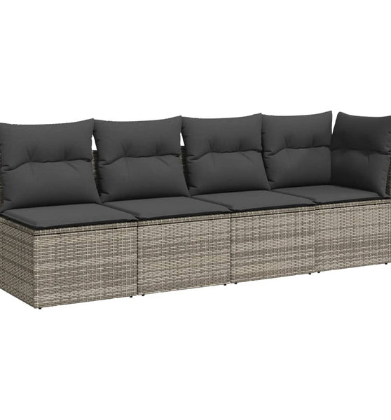 Gartensofa mit Kissen 4-Sitzer Grau Poly Rattan