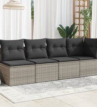 Gartensofa mit Kissen 4-Sitzer Grau Poly Rattan