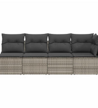 Gartensofa mit Kissen 4-Sitzer Grau Poly Rattan