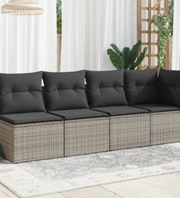 Gartensofa mit Kissen 4-Sitzer Grau Poly Rattan