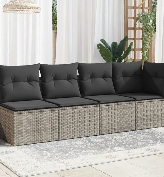 Gartensofa mit Kissen 4-Sitzer Grau Poly Rattan