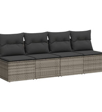 Gartensofa mit Kissen 4-Sitzer Grau Poly Rattan