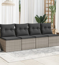 Gartensofa mit Kissen 4-Sitzer Grau Poly Rattan