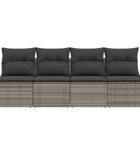 Gartensofa mit Kissen 4-Sitzer Grau Poly Rattan