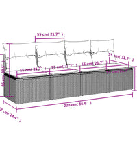 Gartensofa mit Kissen 4-Sitzer Grau Poly Rattan