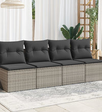 Gartensofa mit Kissen 4-Sitzer Grau Poly Rattan