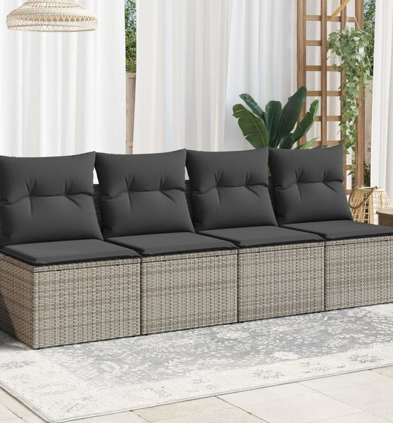 Gartensofa mit Kissen 4-Sitzer Grau Poly Rattan