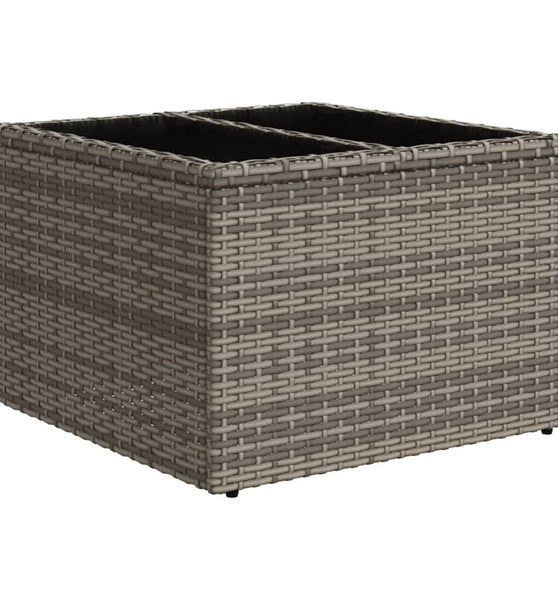 Gartentisch mit Glasplatte Grau 55x55x37 cm Poly Rattan