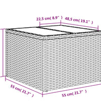 Gartentisch mit Glasplatte Grau 55x55x37 cm Poly Rattan