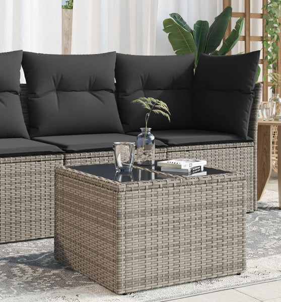 Gartentisch mit Glasplatte Grau 55x55x37 cm Poly Rattan