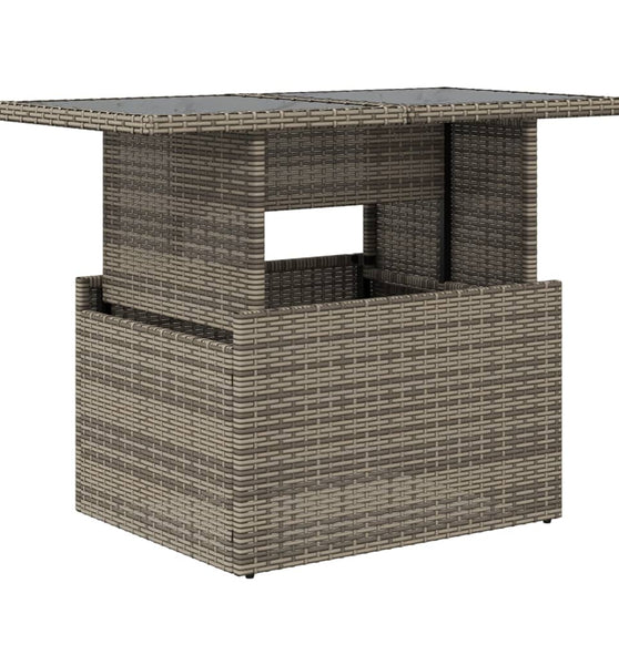 Gartentisch mit Glasplatte Grau 100x55x73 cm Poly Rattan