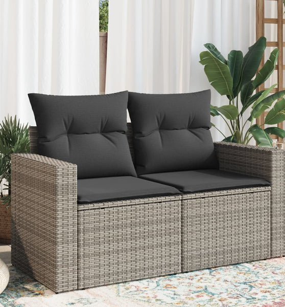 Gartensofa 2-Sitzer mit Kissen Grau Poly Rattan