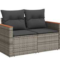 Gartensofa 2-Sitzer mit Kissen Grau Poly Rattan