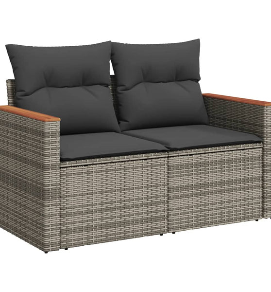 Gartensofa 2-Sitzer mit Kissen Grau Poly Rattan