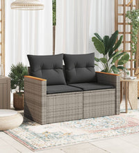 Gartensofa 2-Sitzer mit Kissen Grau Poly Rattan