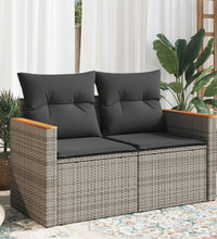 Gartensofa 2-Sitzer mit Kissen Grau Poly Rattan