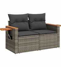 Gartensofa 2-Sitzer mit Kissen Grau Poly Rattan