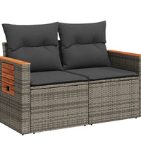 Gartensofa 2-Sitzer mit Kissen Grau Poly Rattan