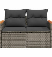 Gartensofa 2-Sitzer mit Kissen Grau Poly Rattan