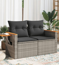 Gartensofa 2-Sitzer mit Kissen Grau Poly Rattan