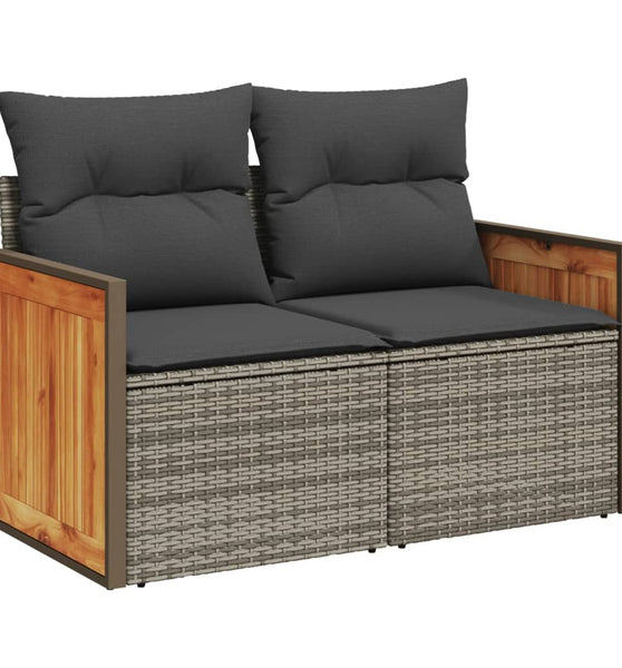 Gartensofa 2-Sitzer mit Kissen Grau Poly Rattan