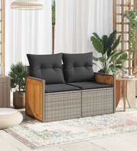 Gartensofa 2-Sitzer mit Kissen Grau Poly Rattan