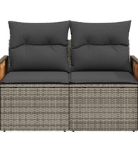 Gartensofa 2-Sitzer mit Kissen Grau Poly Rattan