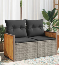 Gartensofa 2-Sitzer mit Kissen Grau Poly Rattan