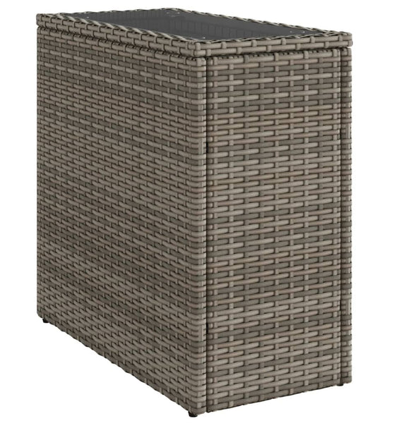 Garten-Beistelltisch mit Glasplatte Grau 58x27,5x55 cm Rattan