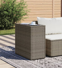 Garten-Beistelltisch mit Glasplatte Grau 58x27,5x55 cm Rattan