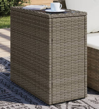 Garten-Beistelltisch mit Glasplatte Grau 58x27,5x55 cm Rattan