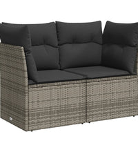 Gartensofa 2-Sitzer mit Kissen Grau Poly Rattan