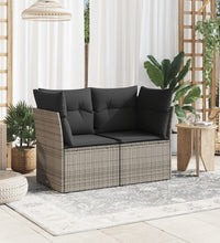 Gartensofa 2-Sitzer mit Kissen Grau Poly Rattan