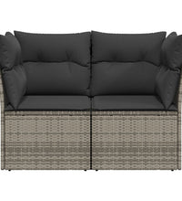 Gartensofa 2-Sitzer mit Kissen Grau Poly Rattan