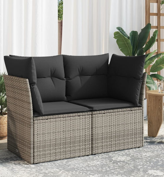 Gartensofa 2-Sitzer mit Kissen Grau Poly Rattan