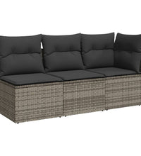 Gartensofa mit Kissen 3-Sitzer Grau Poly Rattan