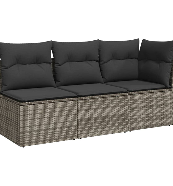 Gartensofa mit Kissen 3-Sitzer Grau Poly Rattan