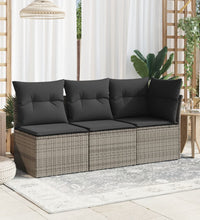 Gartensofa mit Kissen 3-Sitzer Grau Poly Rattan