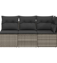 Gartensofa mit Kissen 3-Sitzer Grau Poly Rattan