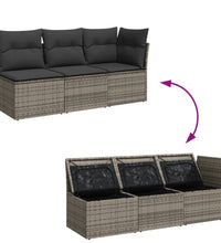 Gartensofa mit Kissen 3-Sitzer Grau Poly Rattan